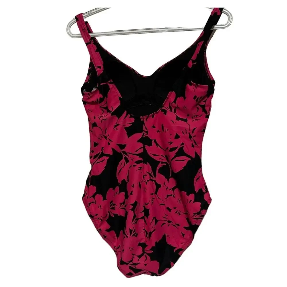 Aqua Green Women's Cutout Black Pink‎ Floral One-Piece Swimwear Size M